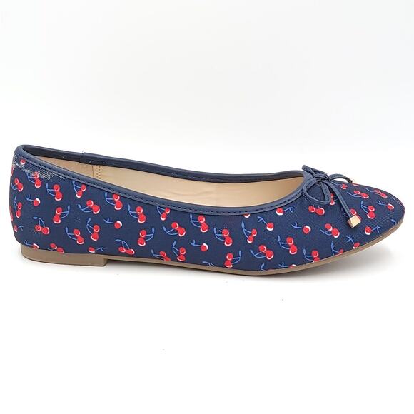 Charter Club Women Ballet Flats Kaii Size US 8.5M Navy Blue Cherry Print - Picture 2 of 6